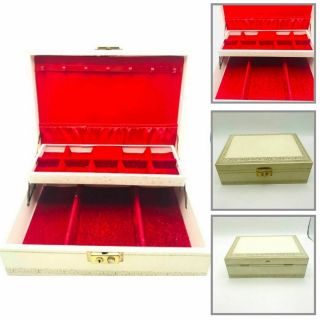 Vintage Mele White Jewelry Box Storage 3 Tier Faux Leather Necklace Velvet Red