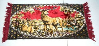 Vintage Buck Deer Fawn Tapestry Wall Hanging Rug 40 X 19.  5 Soft Velvet Morocco