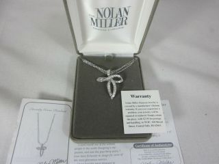 Vintage Nolan Miller Eternity Cross Pendant Necklace Chain Silver Tone