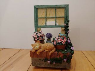 Vintage San Francisco Music Box Co Cat Asleep On Window Sill Somewhere Out There