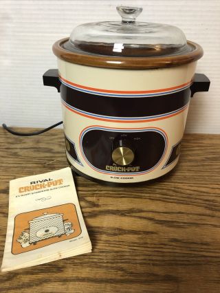 Rival Crock Pot Slow Cooker Stoneware 3100/2l 3.  5 Qt.  Made In Usa Vintage