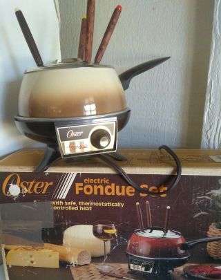 Vintage Retro Oster Electric Fondue Set Almond Pot Model 681 Complete Fondue Set