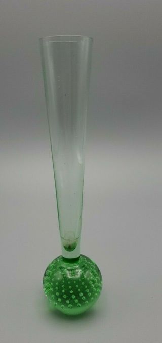 Vtg 1960s Mcm Handblown Bullicante Bubbles Green Art Glass Bud Vase 8”h 1.  75”w
