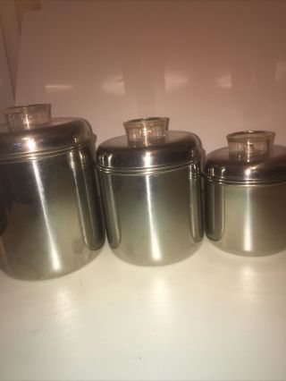 Vintage Revere Ware Stainless Steel Kitchen Canister Set Of 3