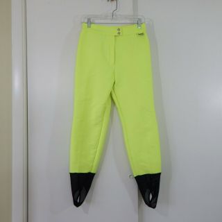 Vintage 80s Neon Green White Stag Schoeller Ski Pants Stirrup Skiing Snow S Xs