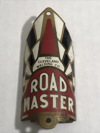 Vintage Road Master Bicycle Head Badge Brass.  Cleveland Welding Co.