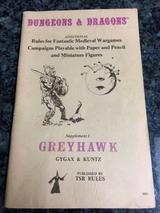 Dungeons And Dragons Greyhawk Supplement 1 11th Printing Gygax & Kuntz