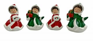 Vintage Atlantic Mold Ceramic Christmas Carolers Set Of 4 Girls Red And Green 4 "