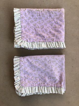 Vtg Laura Ashley King Ruffle Pillow Shams 2 Purple Green Floral Pillowcase
