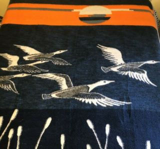 Mallard Ducks Safari Weavers Blanket Sunset Blue Throw Fleece 73 " X 57 " Vintage