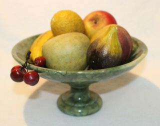 Vintage Italian Carved Alabaster Stone Fruit W Pedestal Bowl Banana Peach Mango