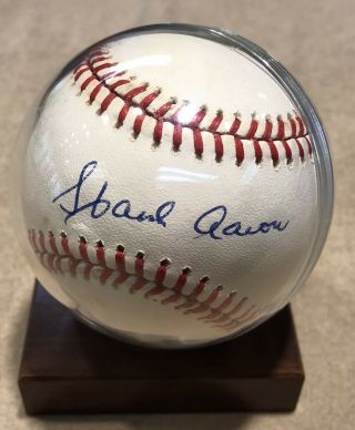 Hank Aaron Autographed Rawlings Official National League Gameball In Display