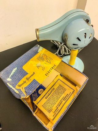 Wow Vintage Handy Hannah Electric Hair Dryer Baby Blue W/ Stand & Box