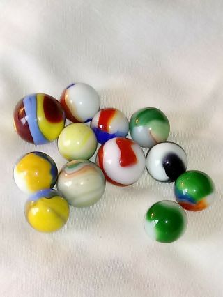 201 Vintage Akro Agate Marbles Including A Superman Marble