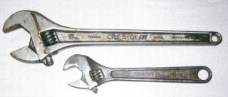 2 Vintage Crescent Crestoloy Adjustable Wrench Made In Usa 15 In & 10 In