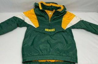 VTG 90 ' s Green Bay Packers Hooded Pullover Starter Jacket Youth Kids M 2