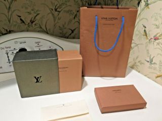 Authentic Louis Vuitton Boxes Paper Bag Envelope Box Cover Ribbon Set Vintage