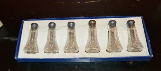 Vintage Set 3 Pairs Salt & Pepper Shakers Glass With Sterling Silver Tops