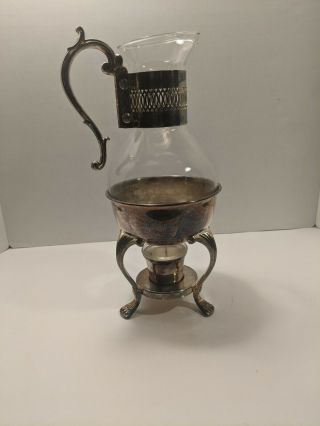 Vintage Pyrex Glass & Silver Plate Coffee Carafe Beverage Server Warmer