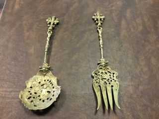 Vintage Ross Ornate Salad Fork And Spoon Set,  Made In Italy