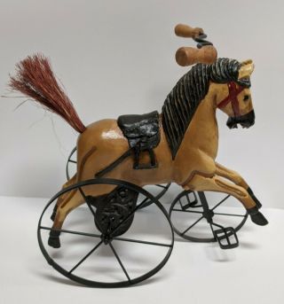 Vintage Wood Rustic Horse On Wheels Metal & Wood Trike Tricycle Country Décor