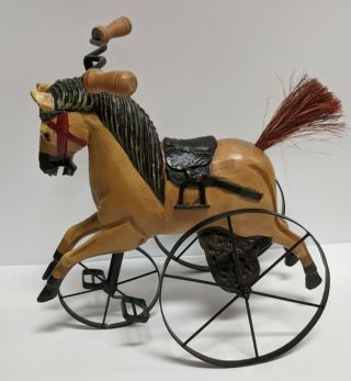 Vintage Wood Rustic Horse on Wheels Metal & Wood Trike Tricycle Country Décor 2