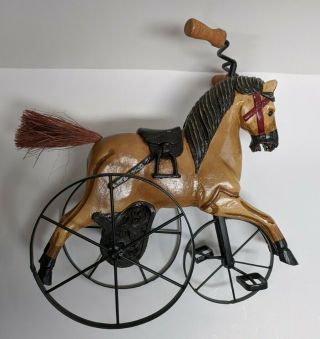 Vintage Wood Rustic Horse on Wheels Metal & Wood Trike Tricycle Country Décor 3