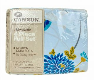 Vintage Cannon Monticello 4 Pc Full Sheet Set Blue Floral 77 020 800 Duro Soft