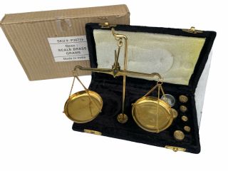 Brass Jewelers Portable Gram Weight Balance Scale Case W/ Weights India Vintage