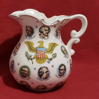 Vtg 1965 Ceramic Pitcher Chadwick Miller Presidential From Washington To Johnson