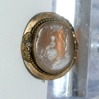 Georgian 9k 9ct Yellow Gold Carved Shell Cameo Landscape Brooch 0.  75 " Lg 1.  78g