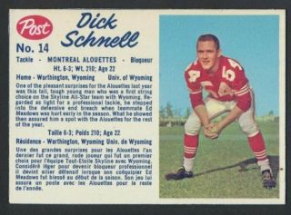 Vintage 1962 Post Cfl Football Card 14 Dick Schnell Nm Montreal Alouettes