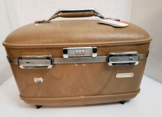 Vintage American Tourister Luggage Brown Train Case With Mirror