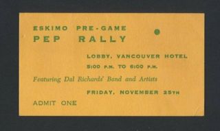 Very Rare 1955 Edmonton Eskimos Pep Rally Ticket Montreal Cfl Football Vintage