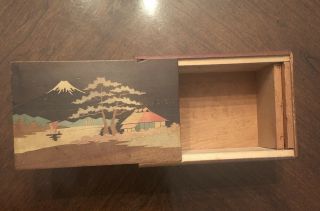 VINTAGE OLD Japanese WOOD PUZZLE BOX Japan Home Country Scene & Boats 3