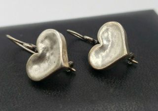 Heart Love 925 Sterling Silver Vintage Pierced Earrings Dangle Drop Signed