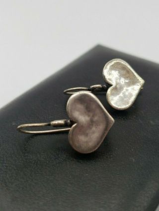 Heart Love 925 Sterling Silver Vintage Pierced Earrings Dangle Drop Signed 2