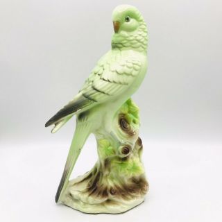 Vintage Green Bird Parakeet Budgie Figurine Chase Ceramic Japan