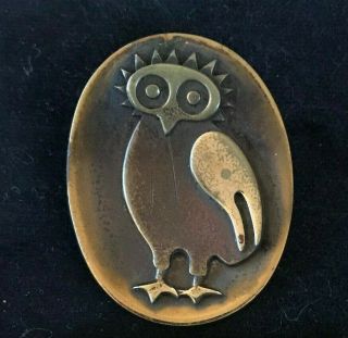 Vintage Classic Modernist Hogan - Bolas Signed Owl Brooch Pin Mixed Metals