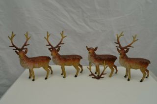 4 Vintage Cast Metal Lead Reindeer Figures Deer Unmarked 4 7/8 Inches Putz? Kg