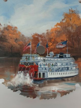 Vintage Signed Hand Painted Saw Blade Nashville,  Indiana Delta Queen River Boat 2
