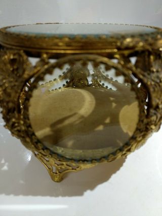 Vintage 24K Gold Plated Ormolu Beveled Glass Globe Jewelry Box Casket 2