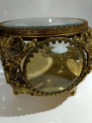 Vintage 24K Gold Plated Ormolu Beveled Glass Globe Jewelry Box Casket 3