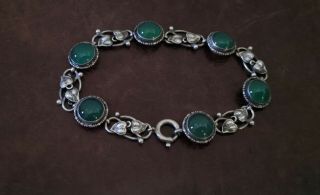 Vintage Sterling Silver And Green Glass Bracelet