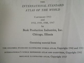 1953 VINTAGE ATLAS OF THE WORLD BOOK INTERNATIONAL STANDARD COLORFUL MAPS 3