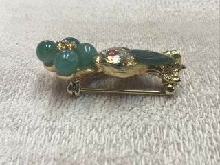 Vintage SWOBODA Signed Jade Bird Flower Brooch Pin Gold Tone 1 3/8” Lovely 3