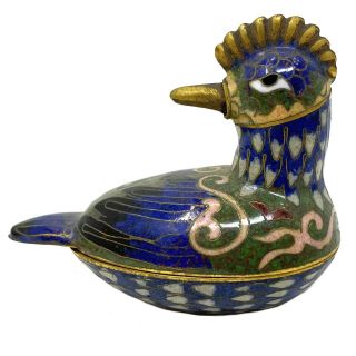 Vintage Chinese Cloisonne Duck Brass Trinket Box (a)
