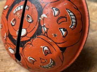 Vtg 1940’s Halloween Wood Handle Pumpkins Jol Usa Tin Litho Rattle Noise Maker
