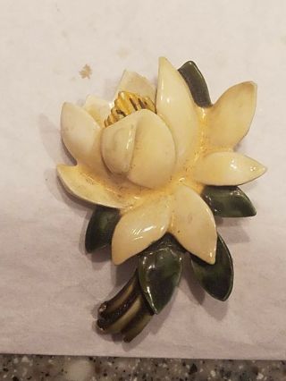 Vintage enamaled brooch HAR signed yellow flower magnolia 2