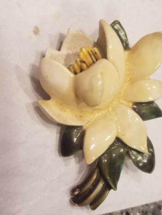 Vintage enamaled brooch HAR signed yellow flower magnolia 3